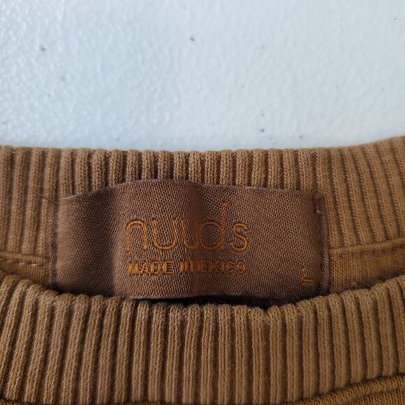 nuuds Sweatshirt Womens Large Brown Crewneck Fleece Pullover Ribbed Hem Casual - Picture 4 of 9